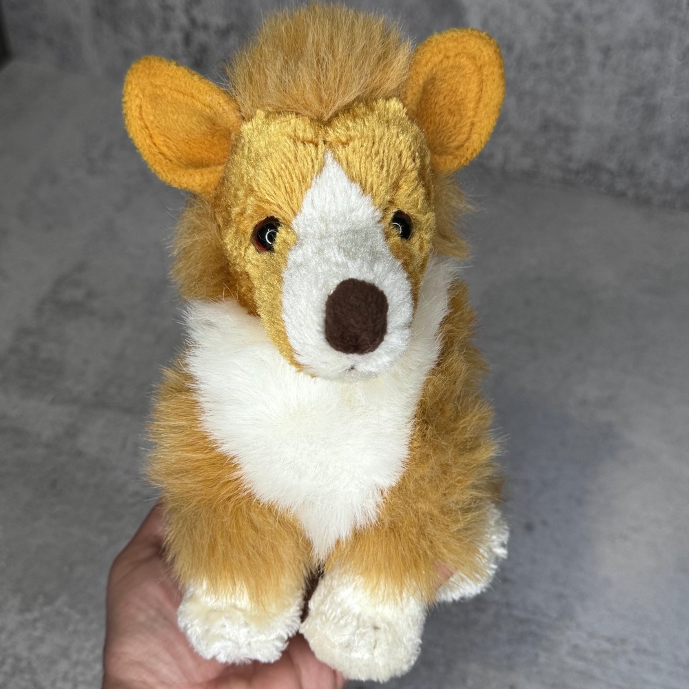 Golden Bear Co Ltd Collie Corgi Plush Dog Tan White Long Hair Sitting 7.5 Inch